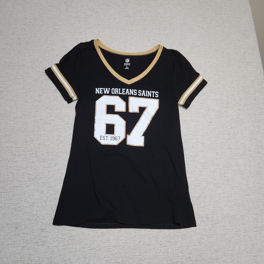 NFL Team Apparel New Orleans Saints Women L Black V-Neck Graphic Tee 67